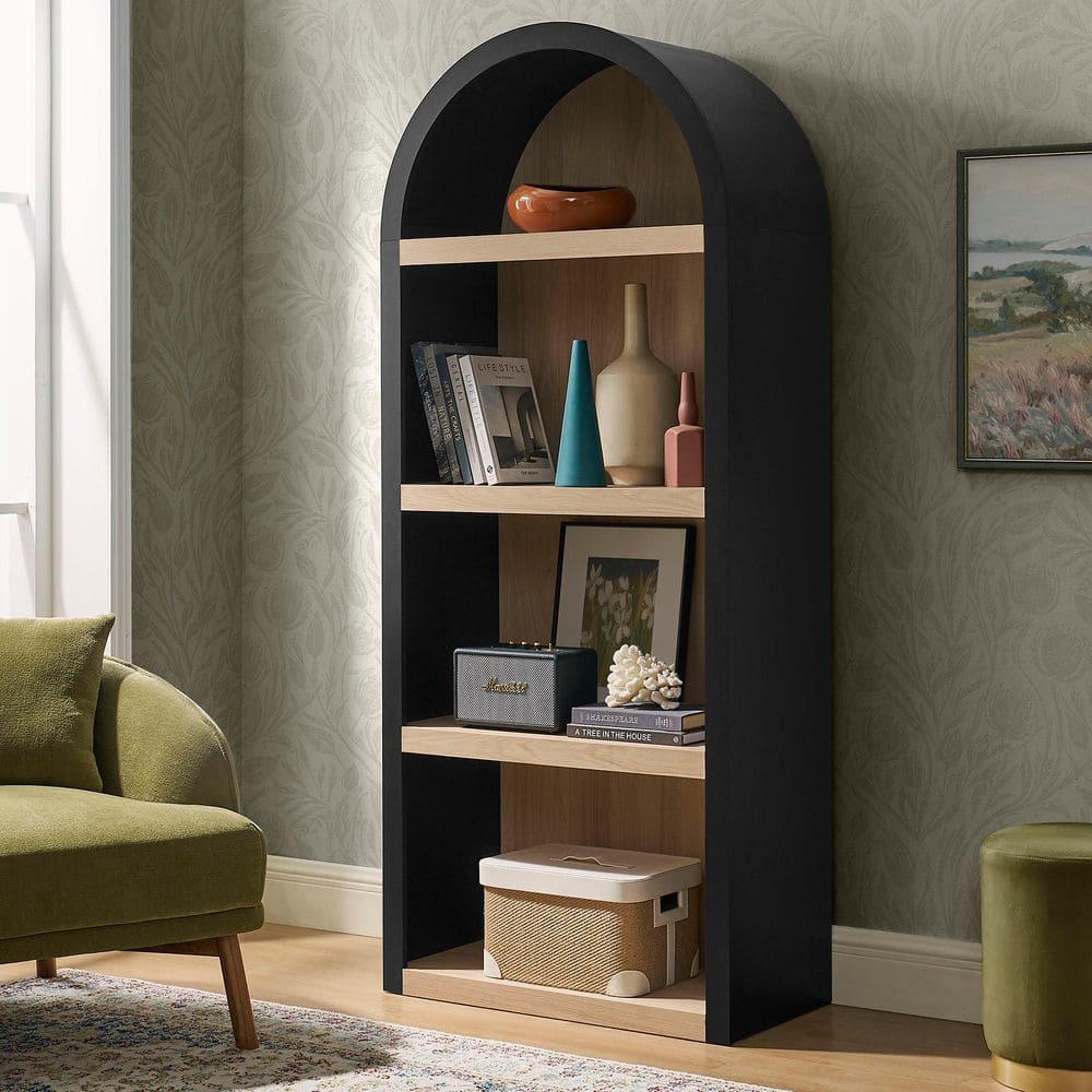 MODWAY Caleb 75 in. MDF Arched Bookcase with 4-Tier Open Shelves