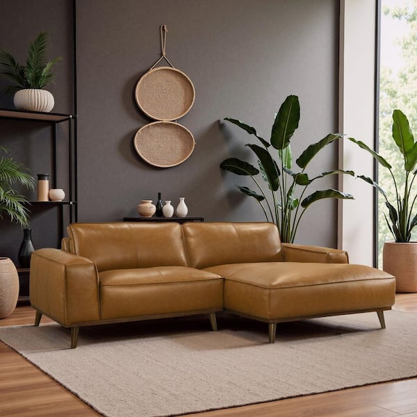 Noble House Zea 98 in. Leather Upholstery L-Shaped Right Sectional
