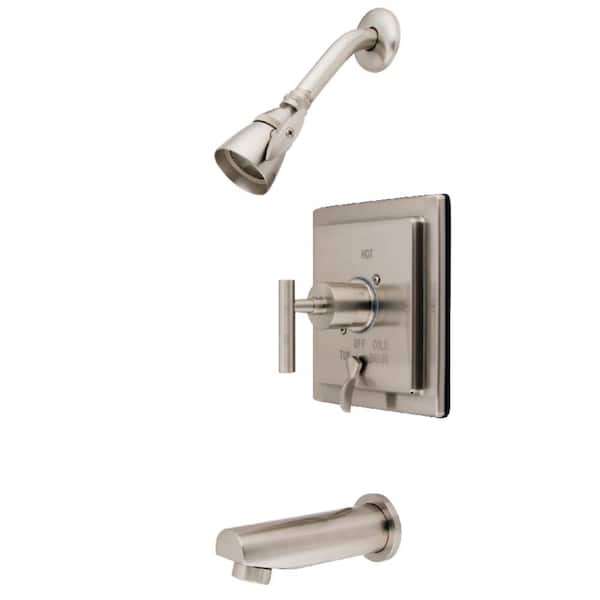 Kingston Brass Manhattan Single Handle 1-Spray Tub and Shower Faucet 1.8 GPM with Corrosion Resistant in. Brushed Nickel