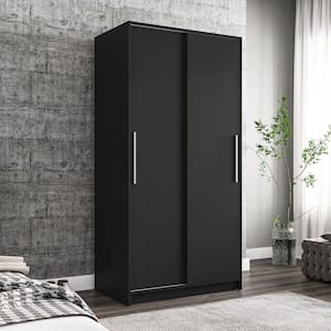 Denmark Black Engineered Wood 36 in. Wardrobe with 2-Sliding Doors