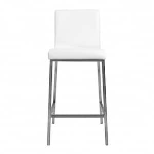 Charlie 25.99 in. White Low Back Metal Counter Stool with Faux Leather Seat Set of Two