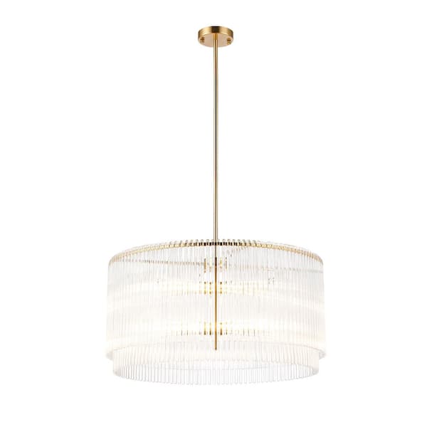 Unbranded Bella 6-Light Glam Round Brass Chandelier with 2-Tier Clear Crystal Glass Shade, No Bulbs Included