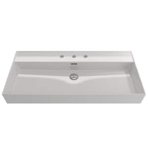 Milano 39.75 in. 3-Hole White Fireclay Rectangular Wall-Mounted Bathroom Sink with Overflow