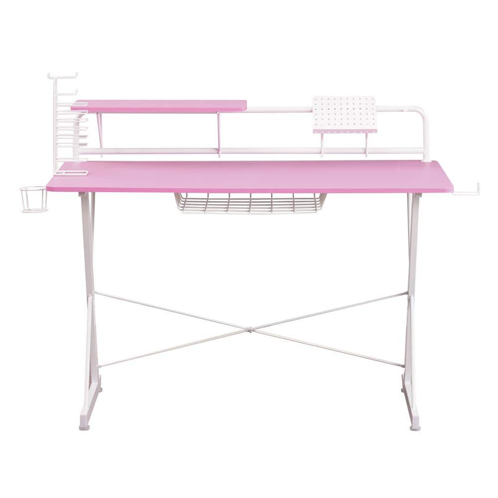 Techni Sport Dual Monitor Carbon Fiber Gaming Desk with Cup Holder - Pink