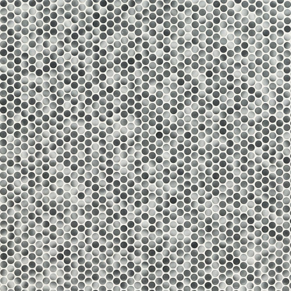 Grigio Penny Round 11 in. x 13 in. x 0.24 in Glossy Porcelain Mesh-Mounted Mosaic Floor and Wall Tile (14.4 sq.ft./case)