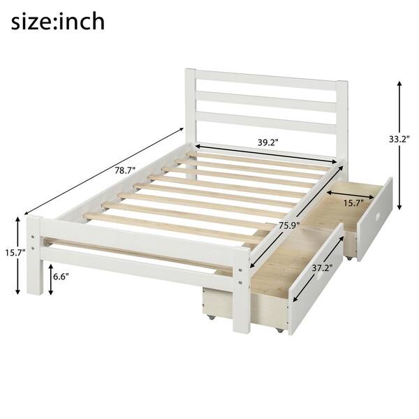 Harper & Bright Designs White Twin Wood Platform Bed with 2