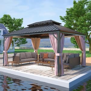 12 ft. x 16 ft. Outdoor Aluminum Frame Hardtop Gazebo with Galvanized and Powder Coated Steel Double Roof
