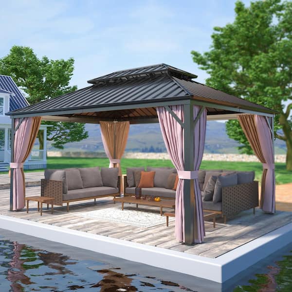 EAGLE PEAK 12 ft. x 16 ft. Outdoor Aluminum Frame Hardtop Gazebo with Galvanized and Powder Coated Steel Double Roof