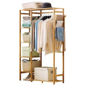 Brown Bamboo Garment Clothes Rack 35 in. W x 57 in. H