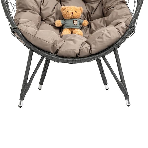 Siavonce Khaki Wicker Outdoor Patio Egg Chair Indoor Basket Wicker