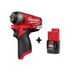 Milwaukee M12 FUEL 12V Lithium-Ion Brushless Cordless Stubby 1/4 in. Impact Wrench with M12 2.0Ah Battery 2552-20-48-11-2420