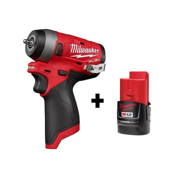 Milwaukee M12 FUEL 12V Lithium-Ion Brushless Cordless Stubby 1/4 in. Impact Wrench with M12 2.0Ah Battery