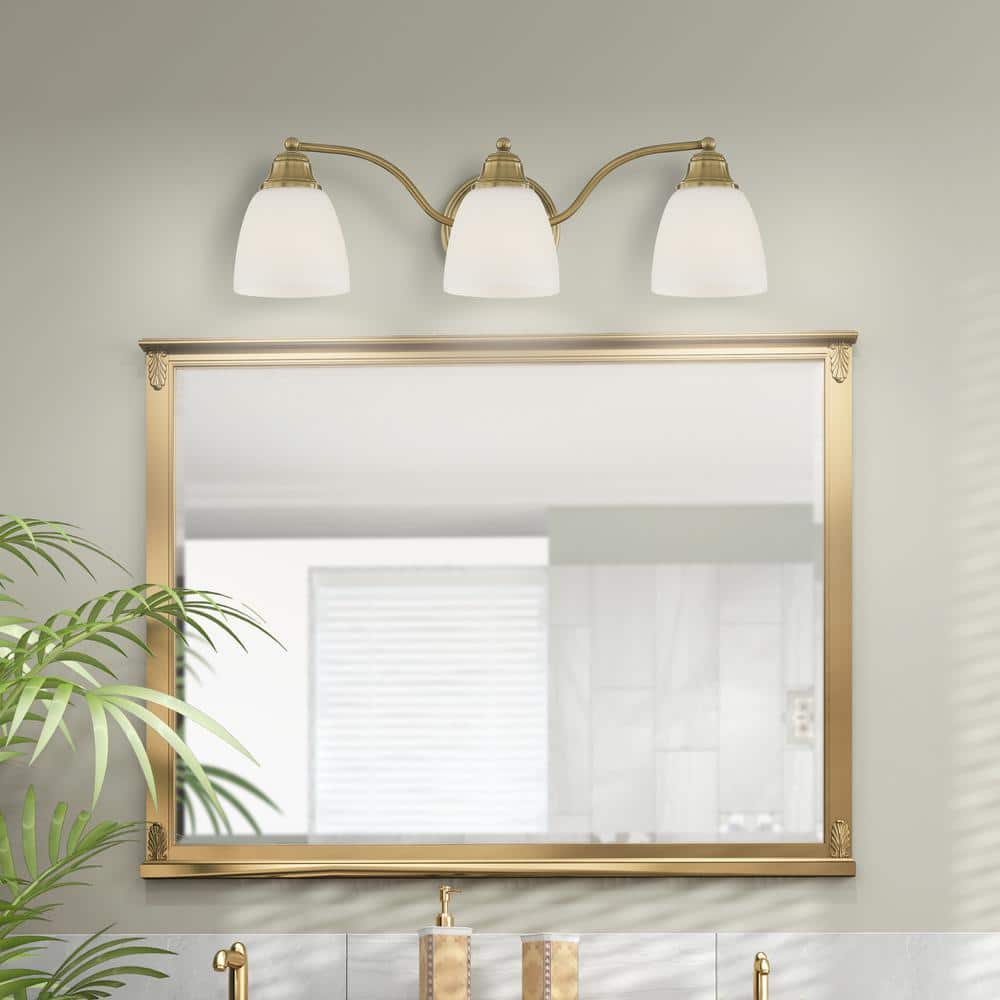 Antique Brass 3-Light Vanity with Opal Glass Shades