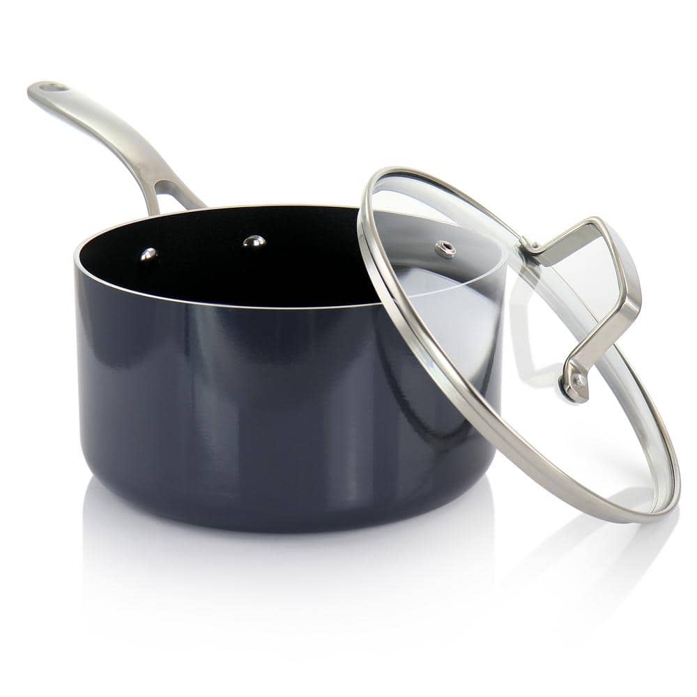 Dark Gray 3.5 Quart Non-Stick Aluminum Saucepan with Glass Lid