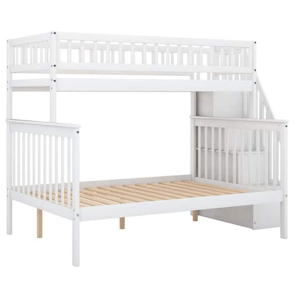 White Twin Over Full Stairway Bunk Bed, Full Stair Bunk Beds Twin Over Size