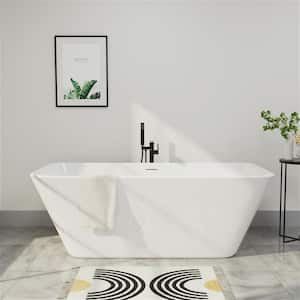 59 in Contemporary Design Flat Bottom Freestanding Bathtub cUPC Certified Soaking Tub in White