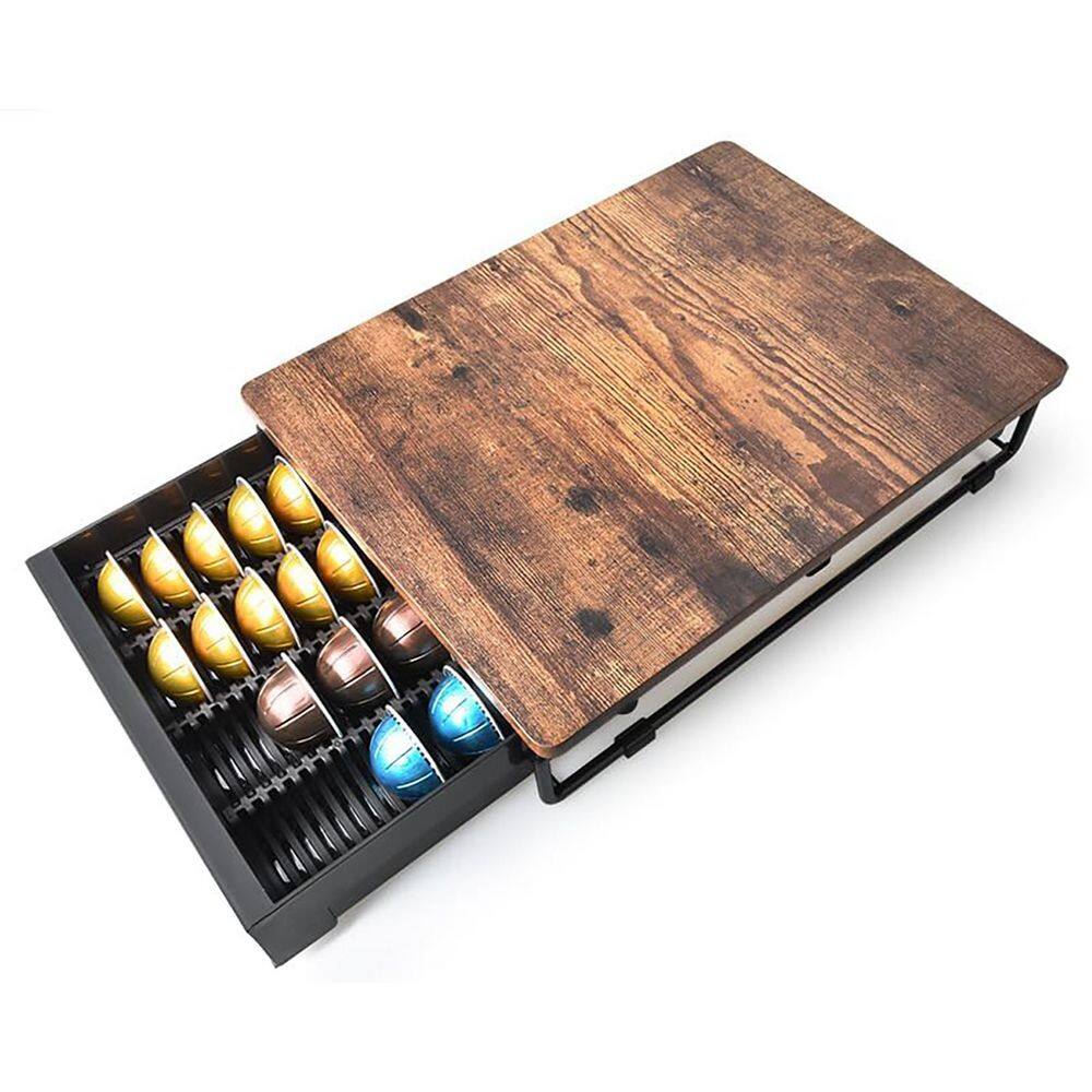 Rustic Brown Coffee Pod Drawer Organizer with Wooden Top, Metal Frame, Curved Edge,Holds 40 Big / 52 Small Pods price history on PriceWatchPro