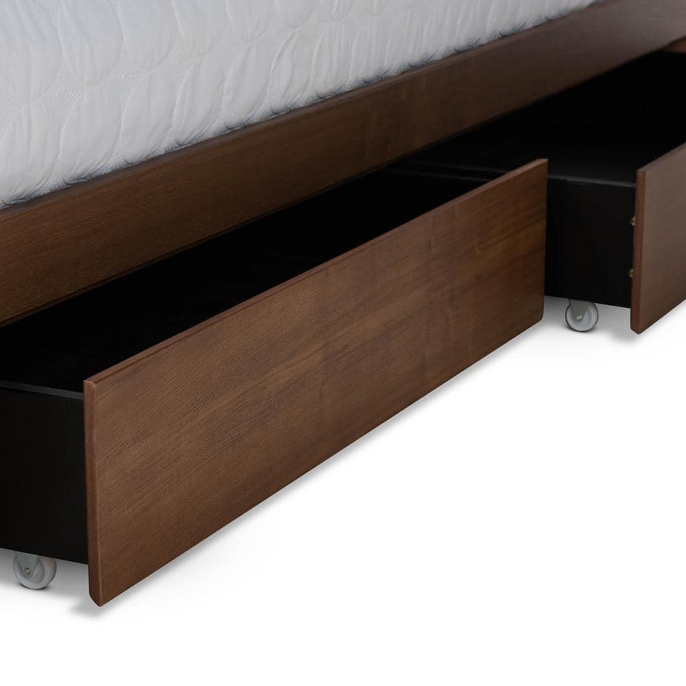 Full Size Ash Walnut Wood Storage Bed with Headboard and Drawers