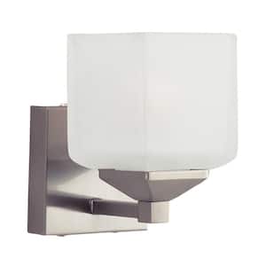 Edwards 1-Light Pewter Indoor Wall Sconce Light Fixture with Frosted Glass Shade