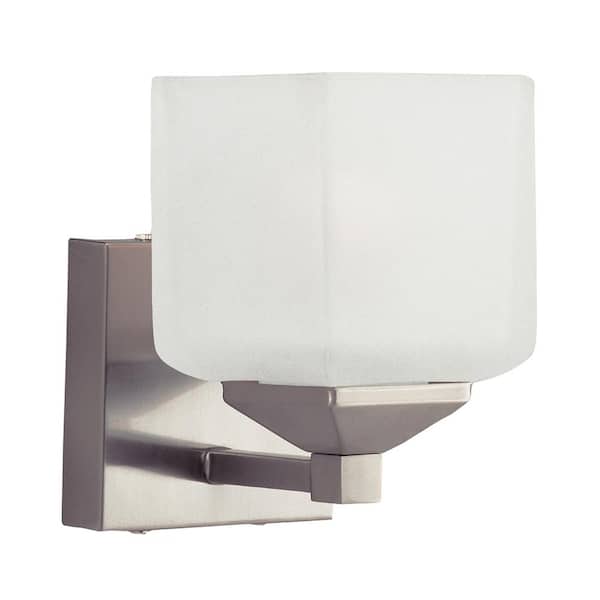 Bel Air Lighting Edwards 1-Light Pewter Indoor Wall Sconce Light Fixture with Frosted Glass Shade