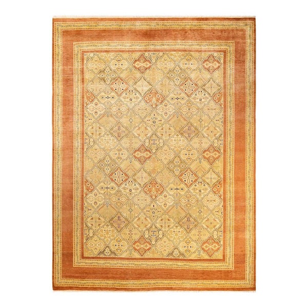 Eclectic Brown 9 x 12 Oriental Wool Indoor Area Rug