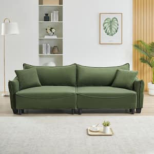 87.79 in. Green Corduroy Fabric Twin Size Pull-out Sofa Bed with 2-Pillows