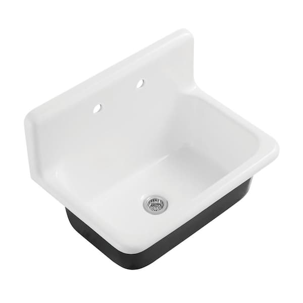 Petra Galley 30 in. Wall Mount Single Cast Iron Kitchen Sink with Basket Strainer