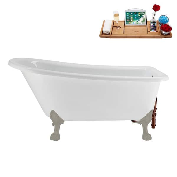 Streamline 58 in. x 28 in. Acrylic Clawfoot Soaking Bathtub in Glossy White Matte Oil Rubbed Bronze Drain Brushed GunMetal Clawfeet