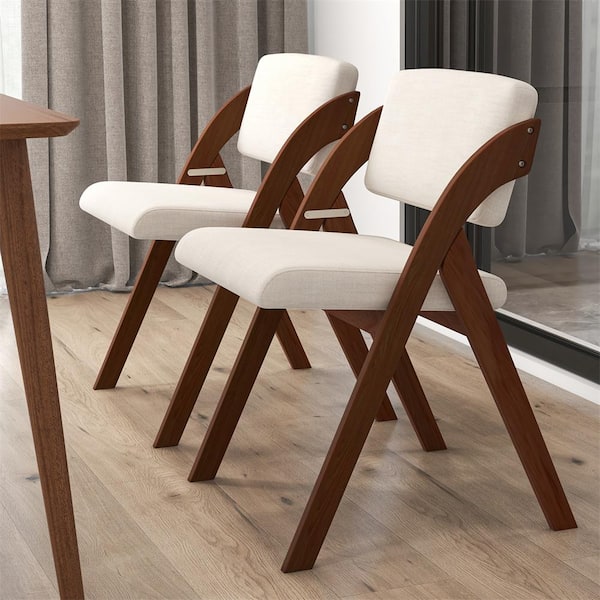 HONEY JOY Walnut Portable Wooden Folding Dining Chairs with Backrest Space Saving For Office Wedding Party Picnic (Set of 2)