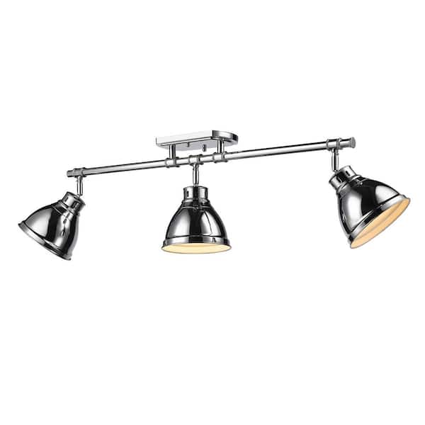 Golden Lighting Duncan 6.5 in. 3-Light Chrome Semi-Flush Mount with Silver Shade and No Bulbs Included