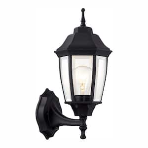 14.37 in. Black Dusk to Dawn Decorative Outdoor Wall Lantern Sconce Light