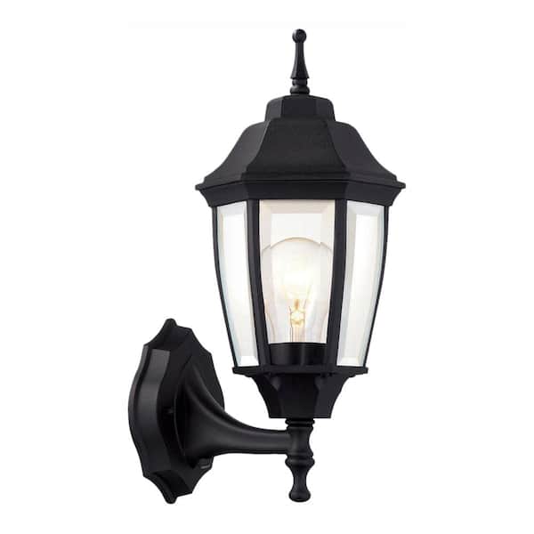 Hampton Bay 14 in. 1-Light Black Hardwired Dusk-to-Dawn Outdoor Wall Light Lantern Sconce with No Bulb Included