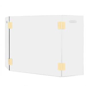 47 in. W x 30 in. H 3-Panel Freestanding Fireplace Screen Tempered Glass with Handle