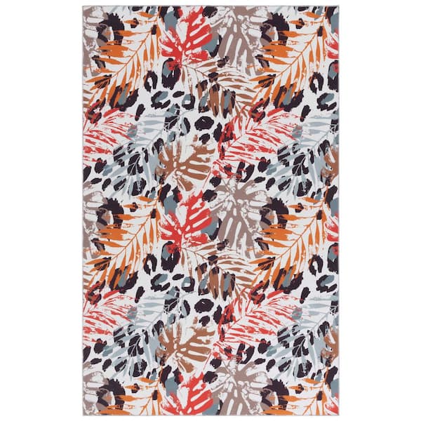 SAFAVIEH Malibu Ivory/Rust 9 ft. x 12 ft. Machine Washable Botanical Abstract Area Rug