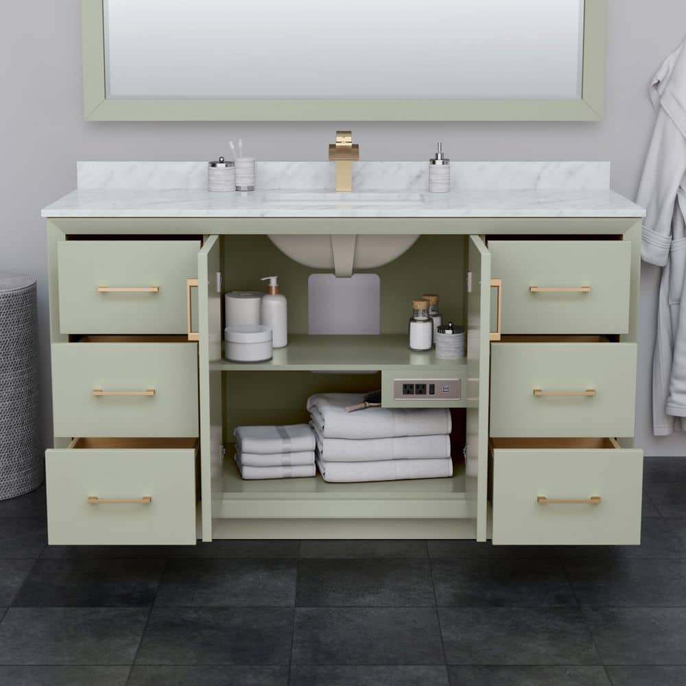 Strada 60" Light Green Freestanding Single Vanity with Marble Top
