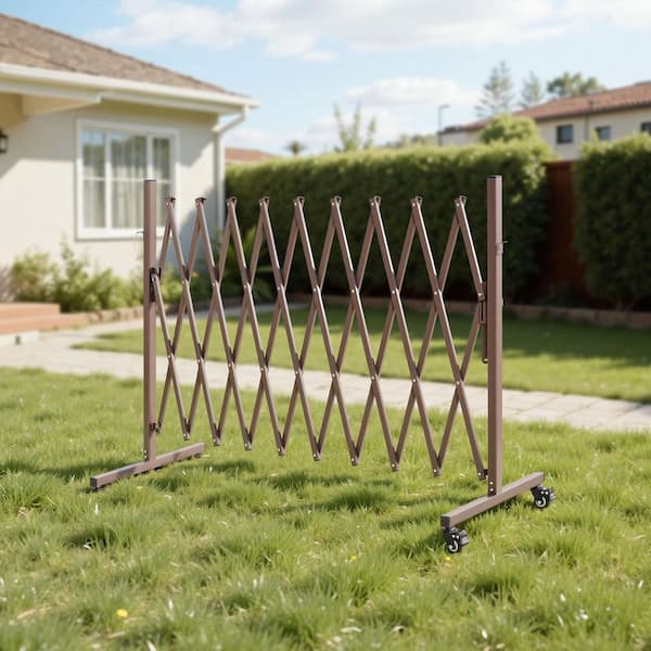 Expandable Barricade, 120.87 in. W x 40.16 in. H Brown Iron Free Standing Security 1-Pack, Portable Folding