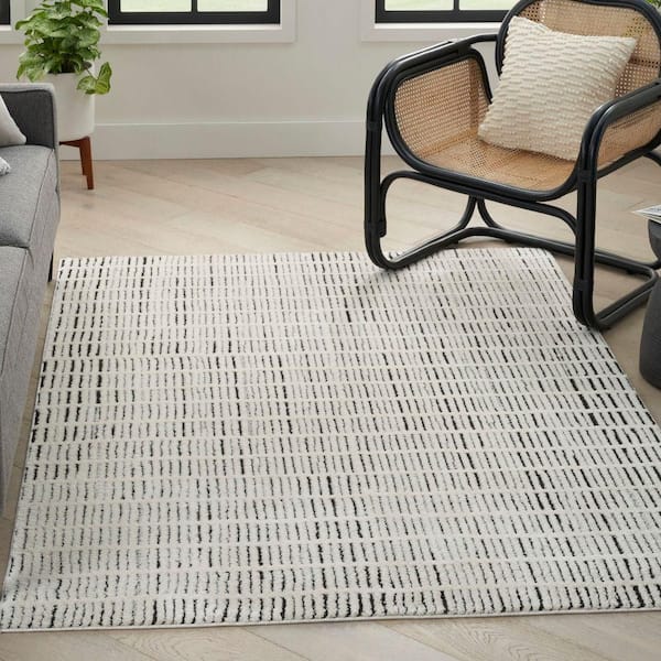 Modern Comfort Ivory Black 4 ft. x 6 ft. Linear Contemporary Area Rug