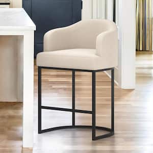 Crystal Modern linen 26in.Counter Height Linen Fabric Upholstered Bar Stool Kitchen Island Stool With Black Metal Frame