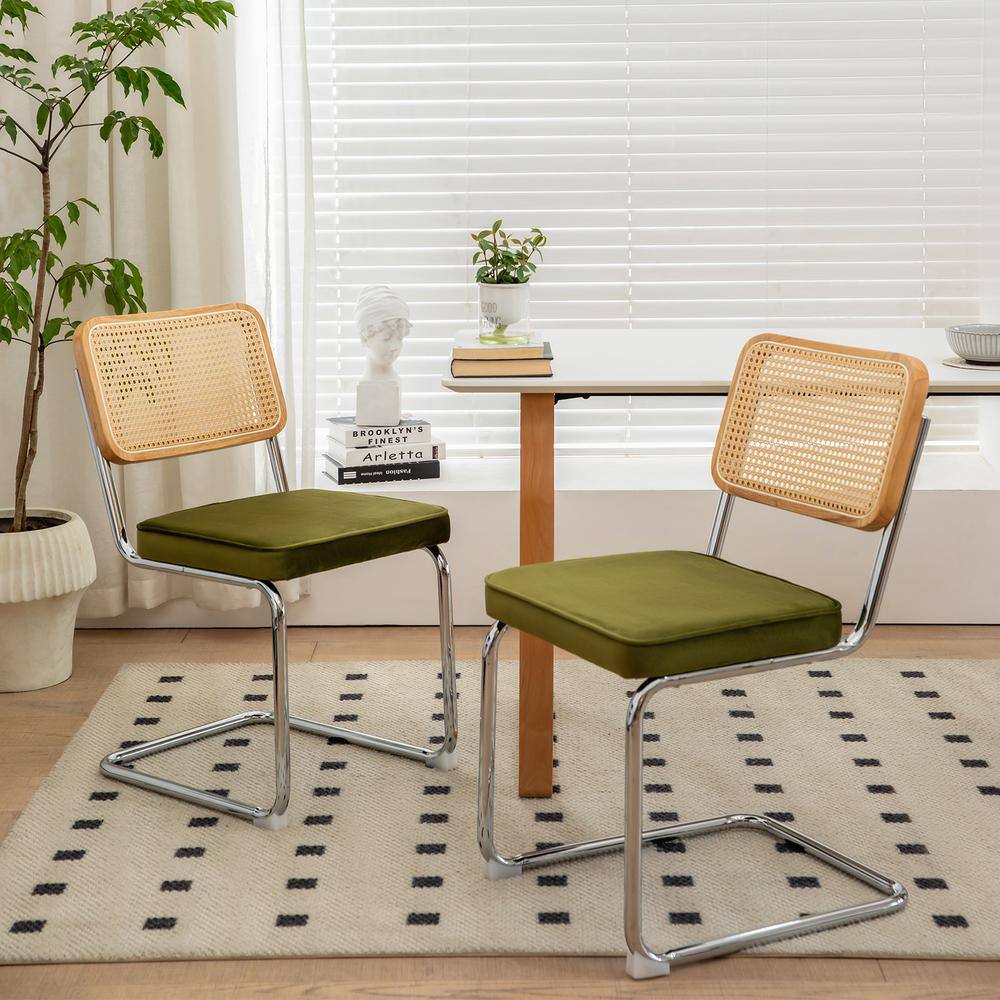 Modern Metal Outdoor Dining Chair with Olive Green Velvet Cushions for Dini