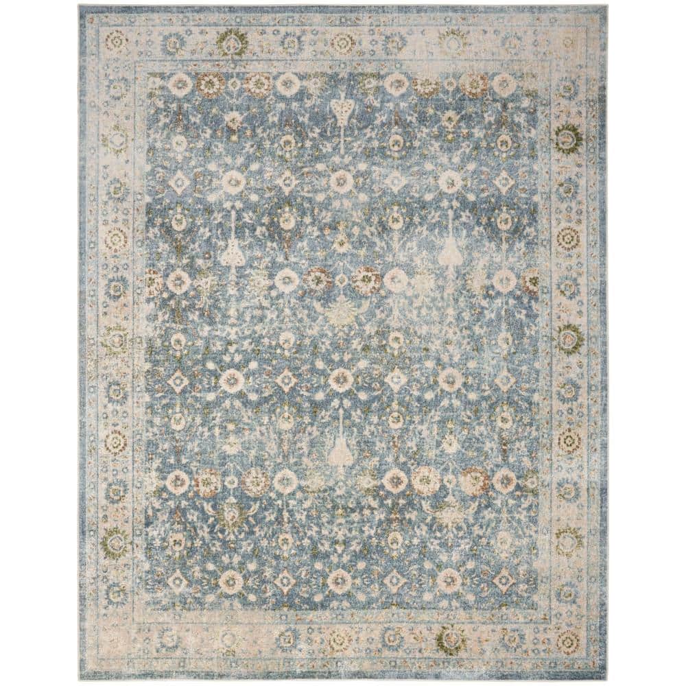 Astra Teal Beige Floral Synthetic Washable Rectangular Area Rug 6'7" x 9'