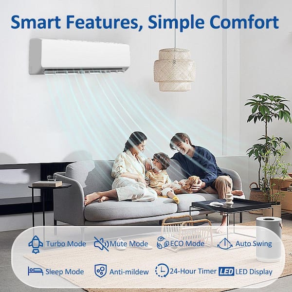 18000 BTU Mini Split Air Conditioner with Heat Pump, 19 SEER2 230V,1050 sq.ft. Energy Efficient, R32 Refrigerant, White