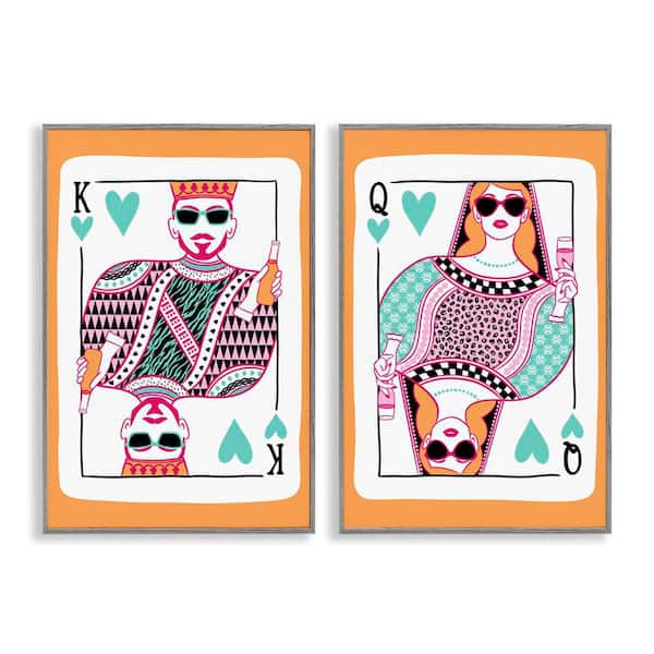 Stupell Industries King and Queen of Hearts by JJ Design House LLC 2 Pieces Gray Framed People Giclee Art Print 24 in. x 16 in.
