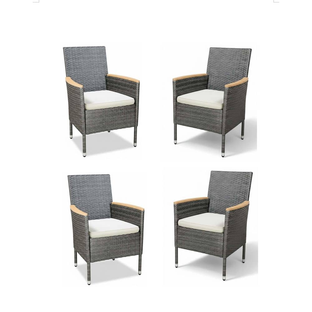 Grey Rattan Outdoor Dining Chair with Beige Cushions for Backyard, Poolside, Garden (4-Pack) price history on PriceWatchPro