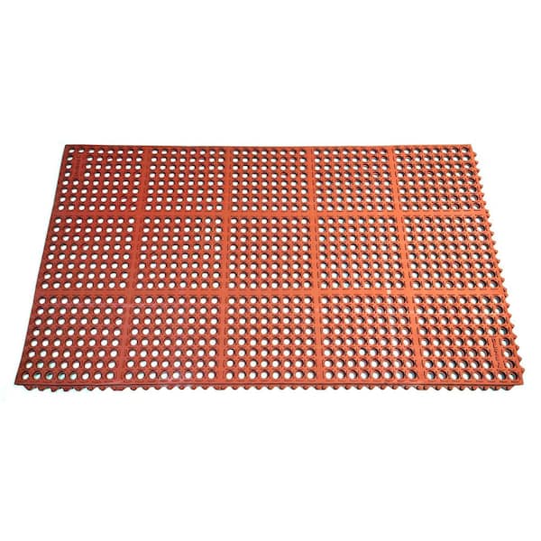Ranco Industries K-Series Terra Cotta 36 in. x 36 in. x 7/10 in. Drain-Thru Grease-Proof Rubber Kitchen Mat