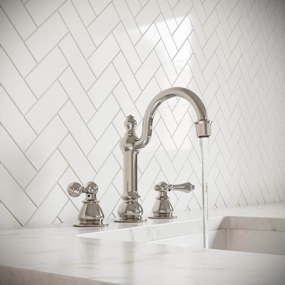 Polished Nickel Vintage Widespread Bathroom Faucet with Lever Handles