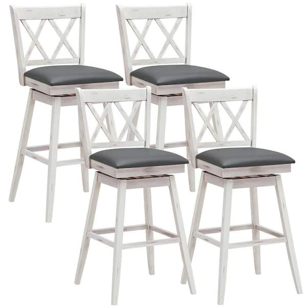 Gymax Set of 4 42.5 in. Barstools Swivel Bar Height Chairs with Rubber Wood Legs White