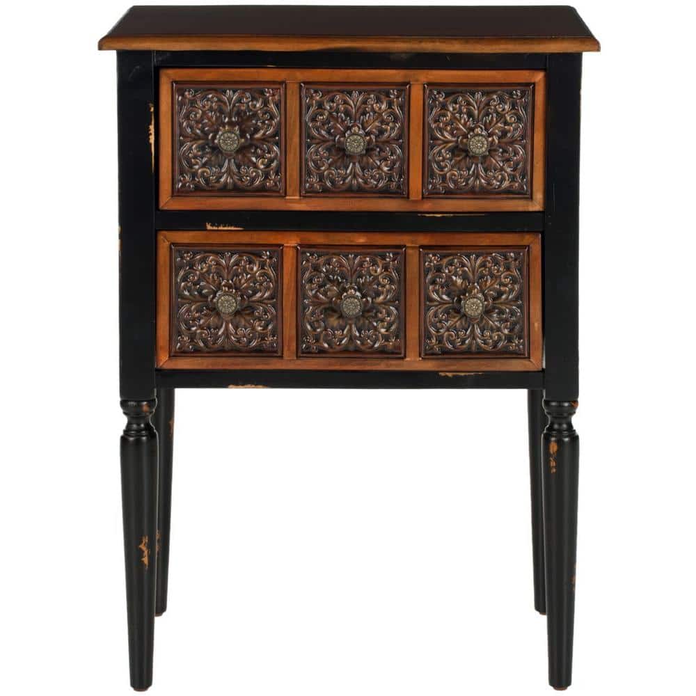 Tuscan Warmth Dual-Drawer Rectangular Side Table in Dark Brown