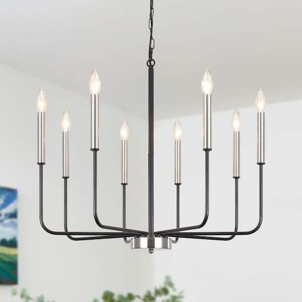 LWYTJO Classic 8-Light Matte Black and Nickel Traditional Fixture Rustic Linear Farmhouse Candle Kitchen Island Chandelier