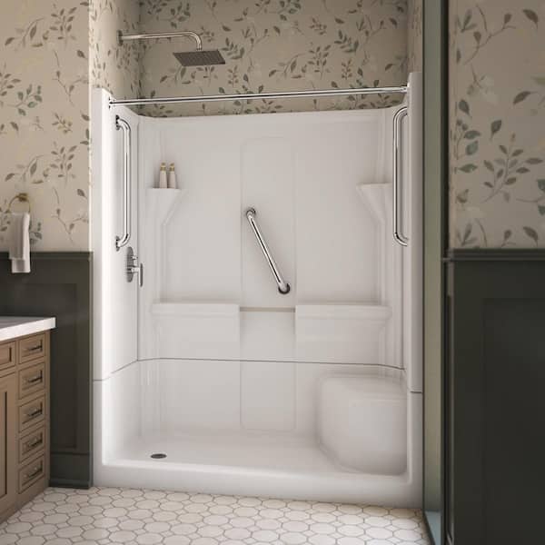 Accessible Living Harmony 60 in. L x 30 in. W x 74 in. H Alcove LH Drain Curtain Rod Shower Kit in Chrome