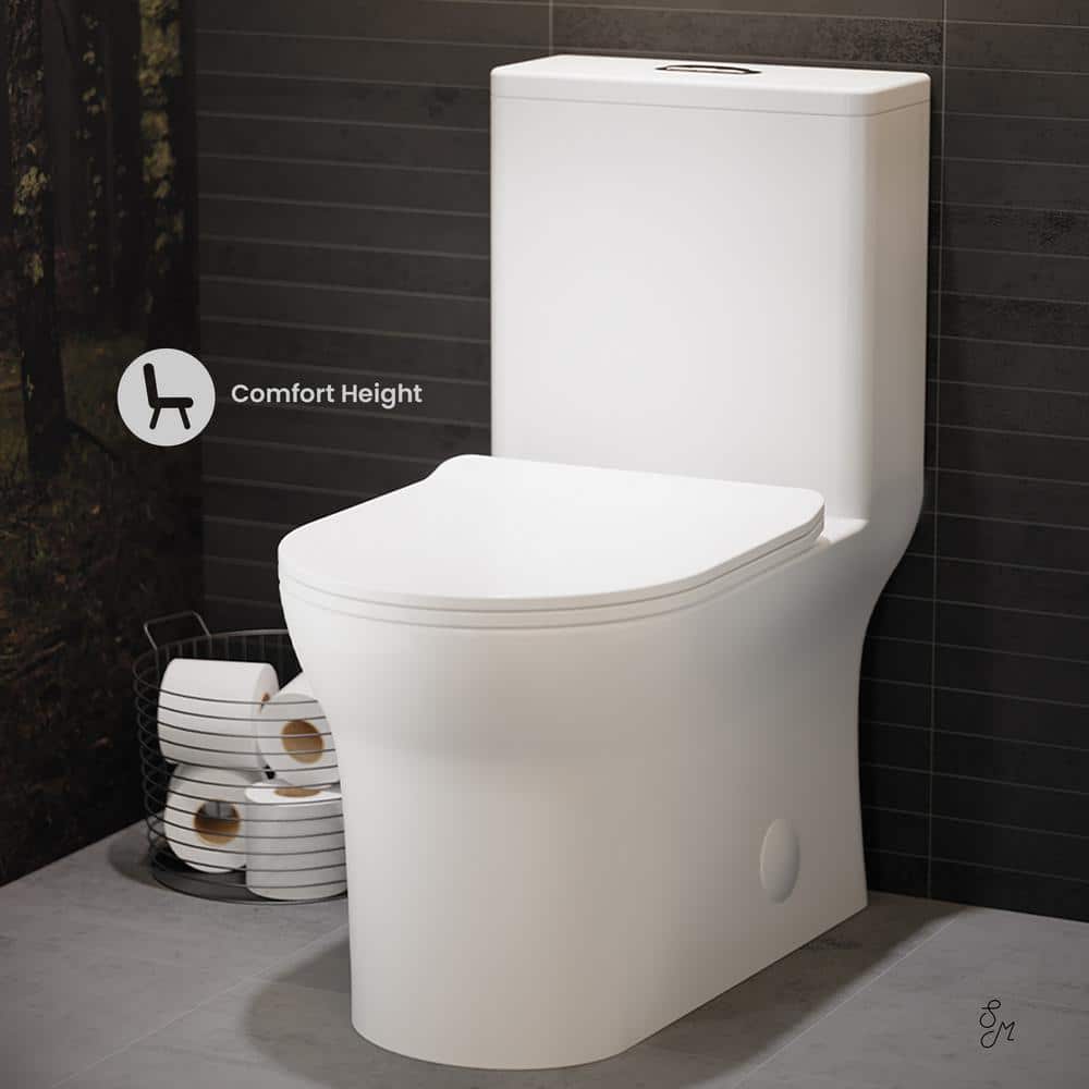 Glossy White High Efficiency Dual Flush One-Piece Elongated Toilet